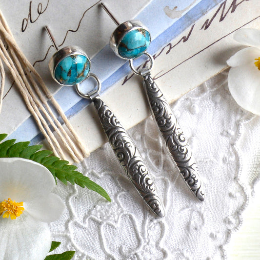 Bird Songs - Floral Earrings with Turquoise