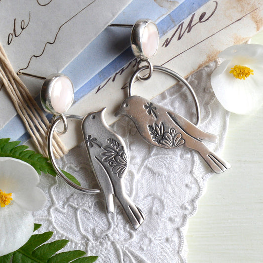 Bird Songs - Bird Earrings with Tenessee Mussel Shell
