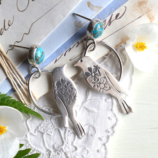 Bird Songs - Bird Earrings with Turquoise