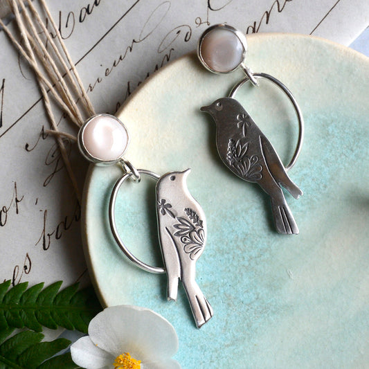 Bird Songs - Bird Earrings with Tenessee Mussel Shell
