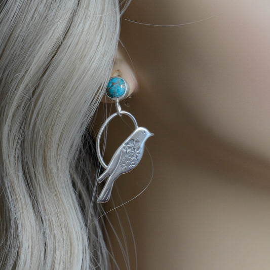 Bird Songs - Bird Earrings with Turquoise