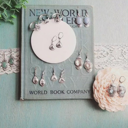 Rose Cut Denim Blue Opal Sterling Silver Earrings