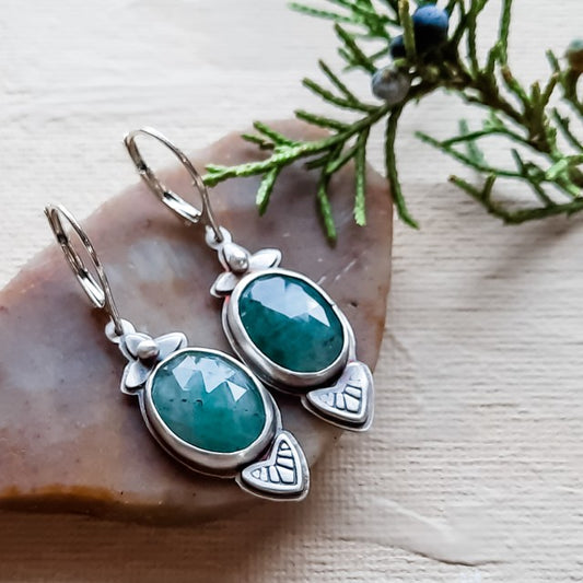 Rose Cut Raw Emerald Sterling Silver Earrings