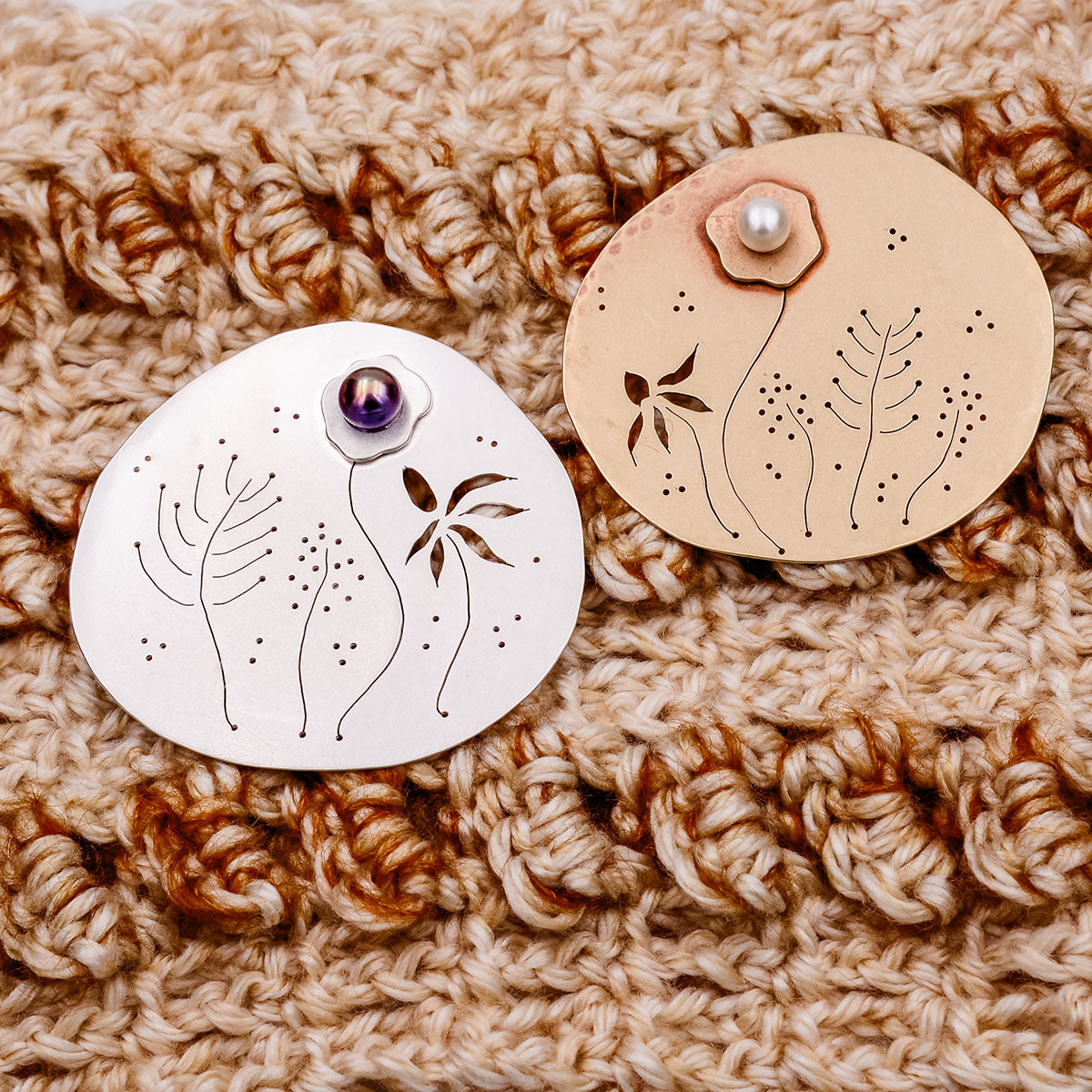 Pearl Garden - Brass Pendant Brooch