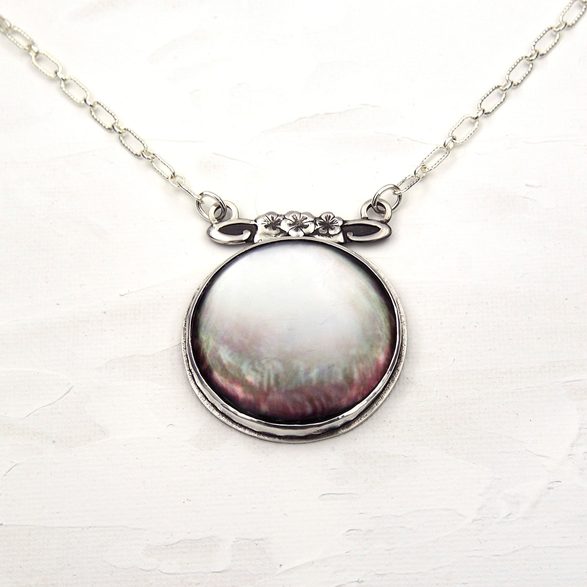 Spring Moon: Mother of Pearl and Sterling Silver Necklace