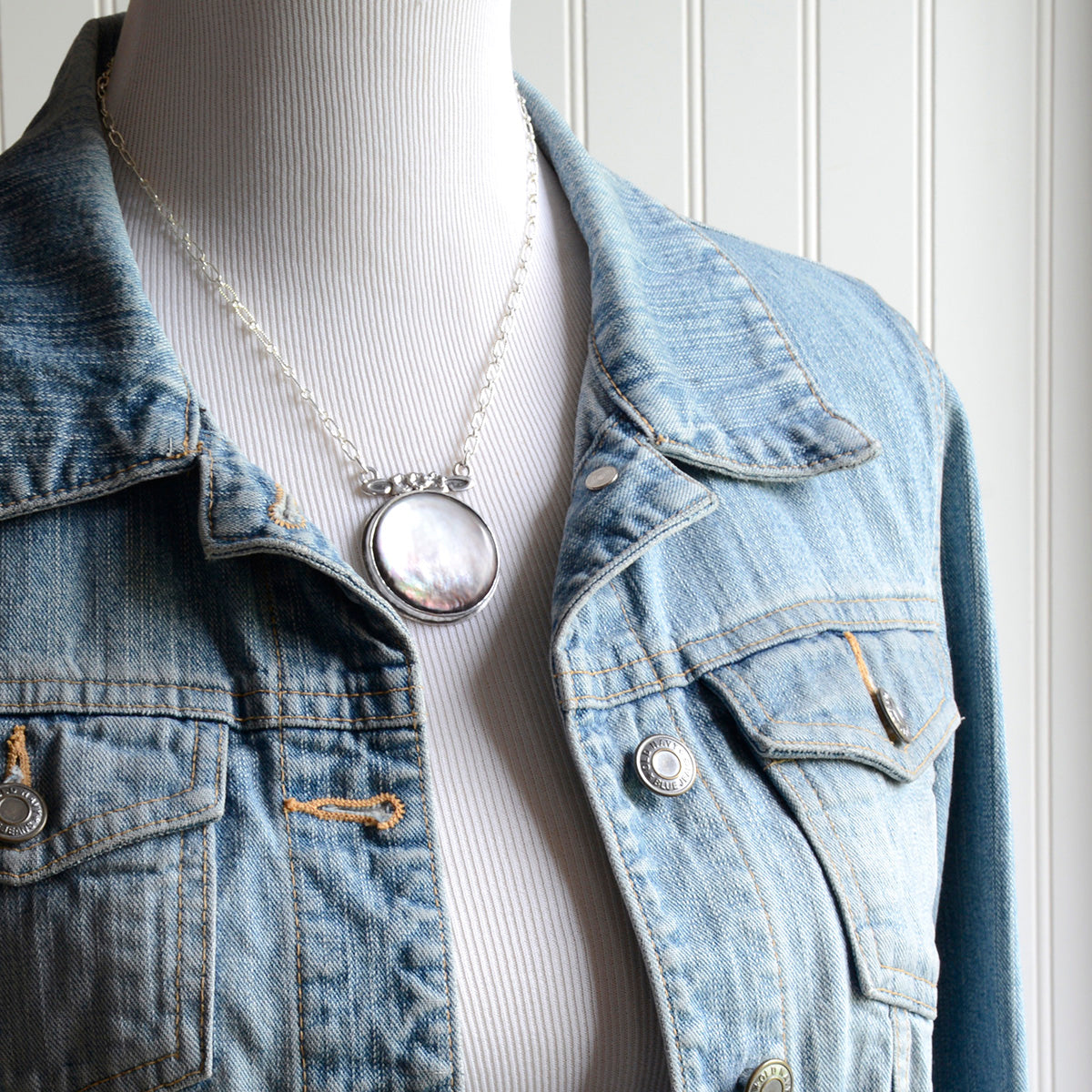 Spring Moon: Mother of Pearl and Sterling Silver Necklace