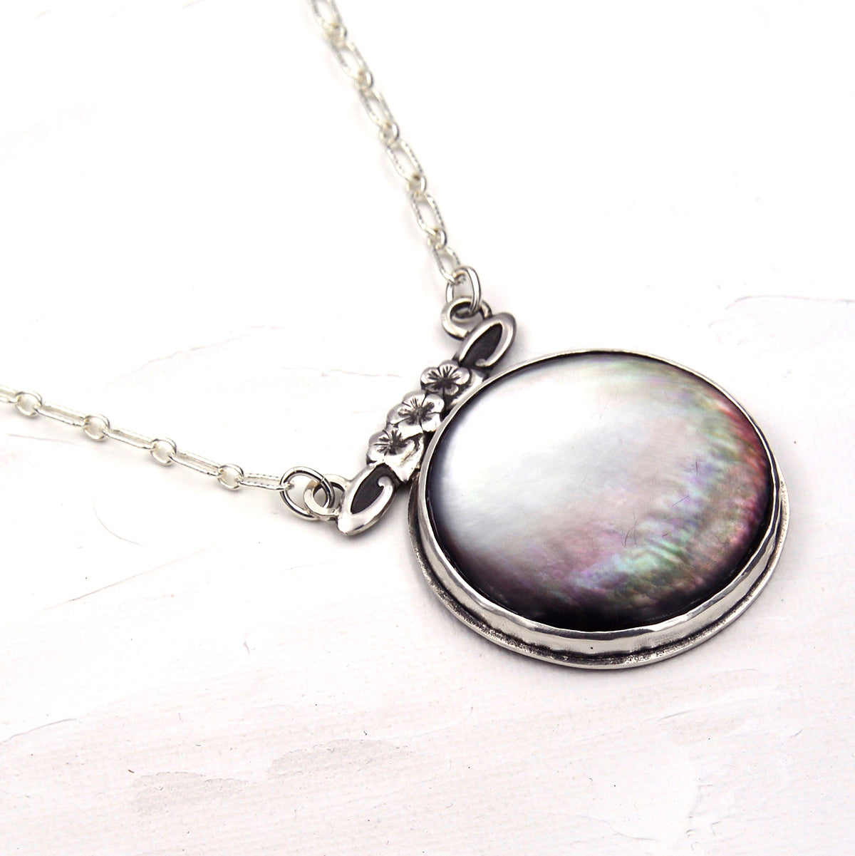 Spring Moon: Mother of Pearl and Sterling Silver Necklace