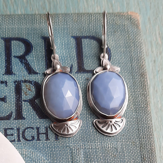 Rose Cut Denim Blue Opal Sterling Silver Earrings