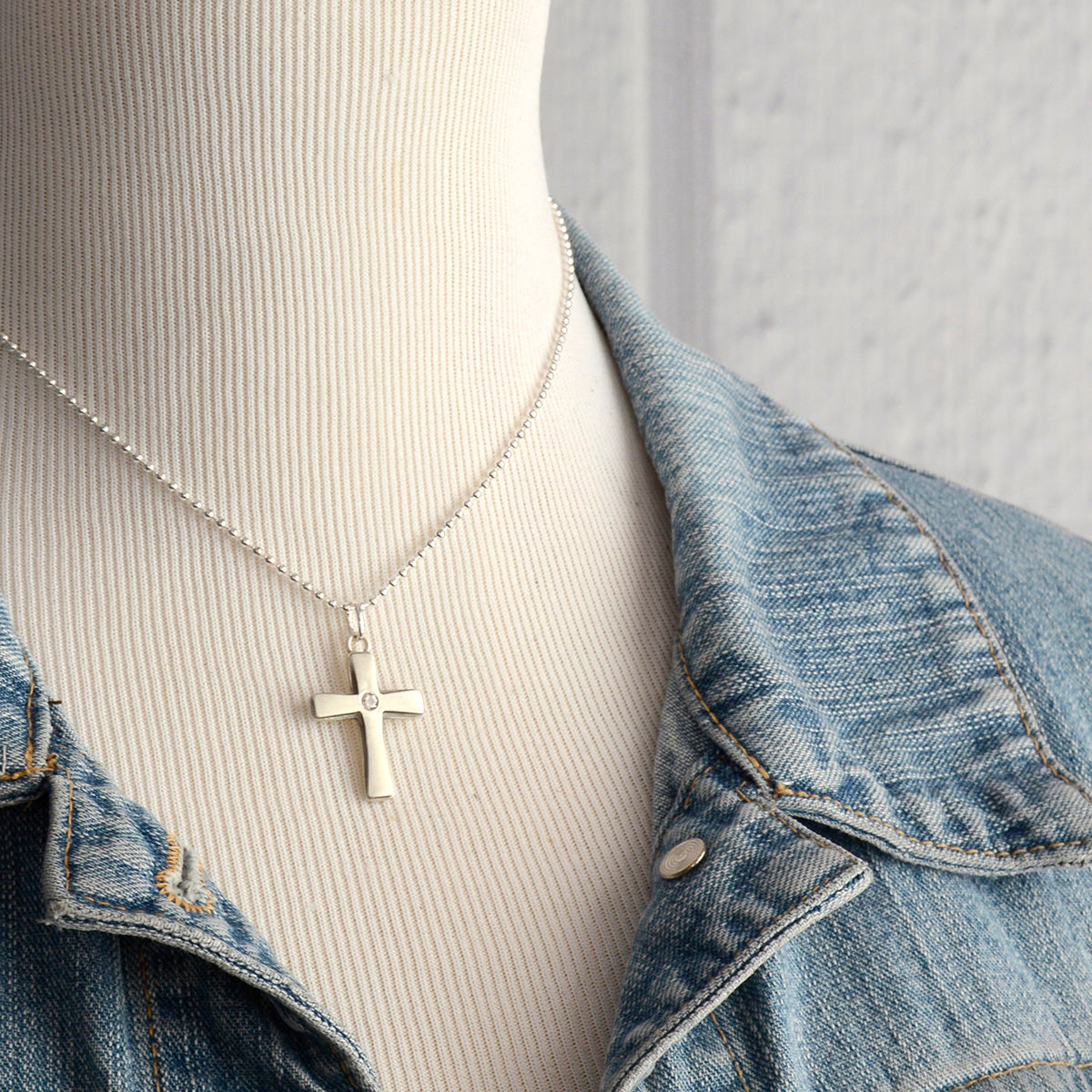 Chunky Cross Pendant with White Topaz