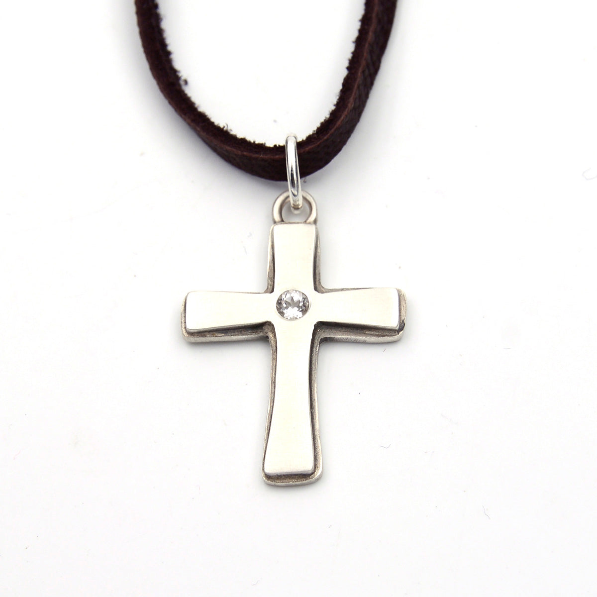 Chunky Cross Pendant with White Topaz